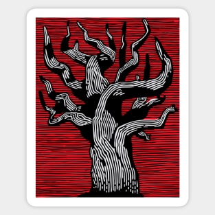 Stark Twisted Tree Graphic Art | Linocut Craft Sticker